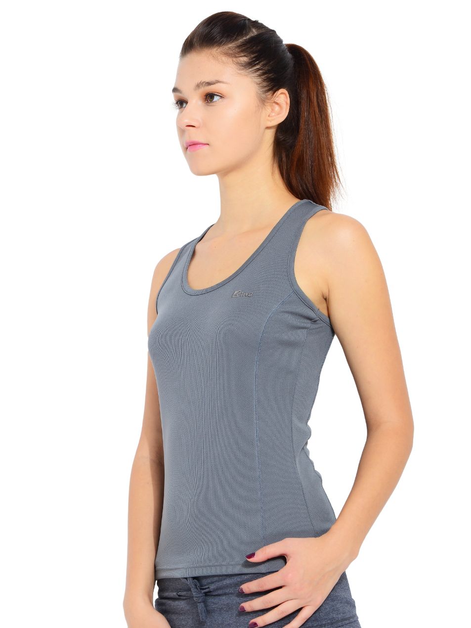 Sports Sleeveless Solid Women's Grey Top
